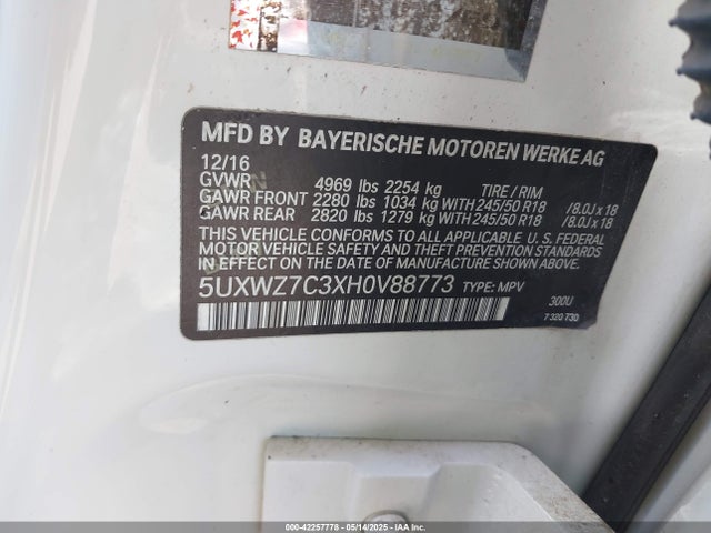 5UXWZ7C3XH0V88773 BMW 2017