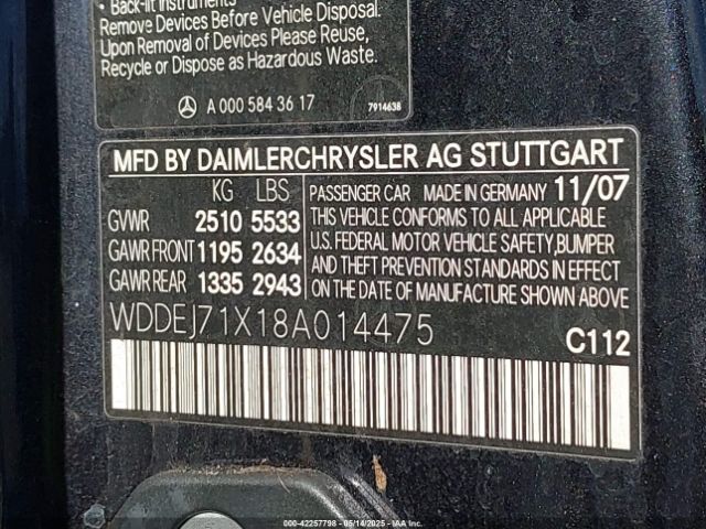 2008 MERCEDES-BENZ CL 550 WDDEJ71X18A014475 Photo 8