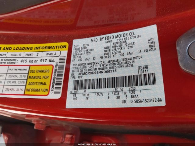 3FMCR9D94NRD06315 Ford Bronco Sport Badlands