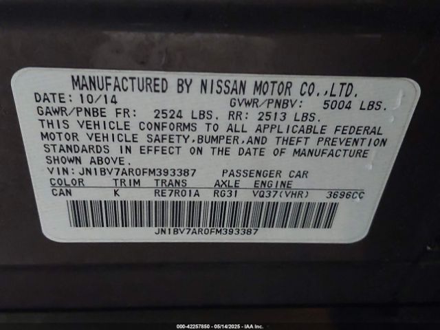 JN1BV7AR0FM393387 Infiniti Q50 Premium