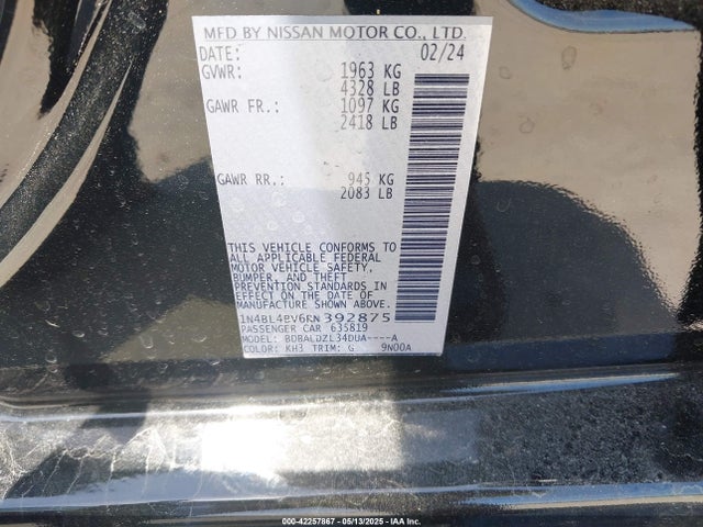 Nissan Altima 2024 1N4BL4BV6RN392875 Image 9