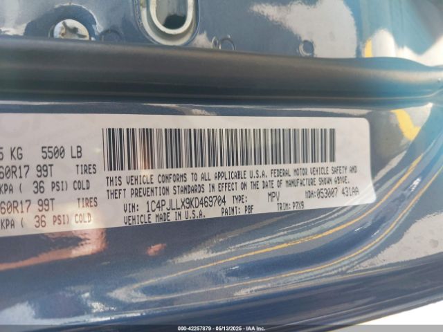 1C4PJLLX9KD469704 Jeep Cherokee Latitude Plus Fwd