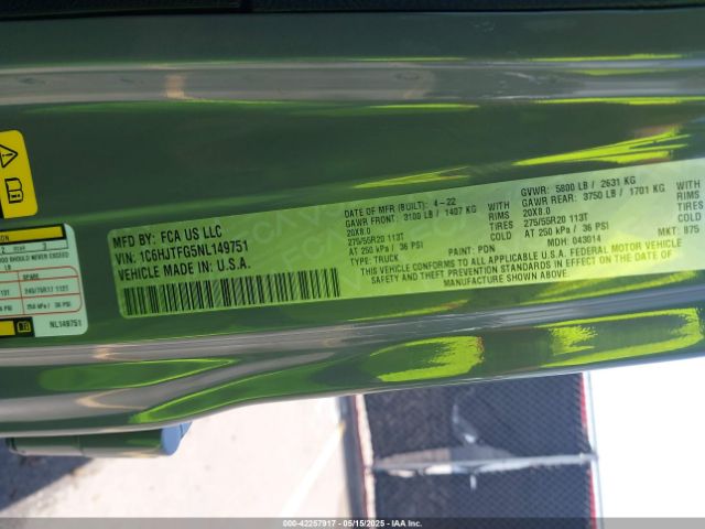 2022 JEEP GLADIATOR 1C6HJTFG5NL149751 Photo 8