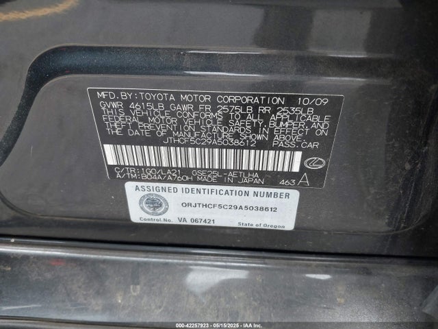 42257923 :رقم المزاد ، JTHCF5C29A5038612 vin ، 2010 Lexus Is 250 مزاد بيع
