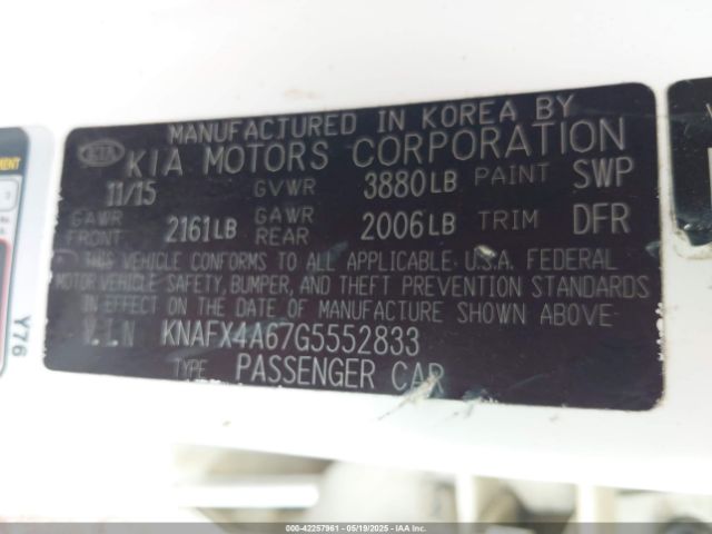 KNAFX4A67G5552833 KIA FORTE LX