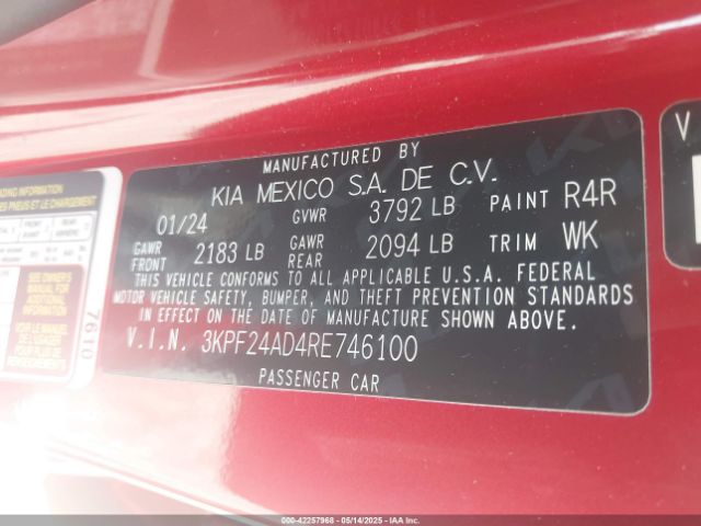 3KPF24AD4RE746100 KIA Forte Lxs