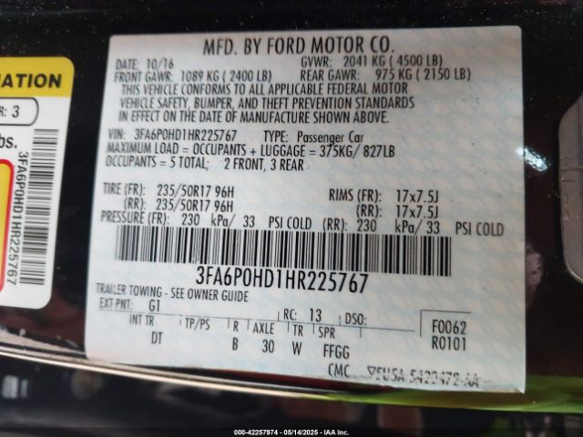 3FA6P0HD1HR225767 Ford FUSION SE