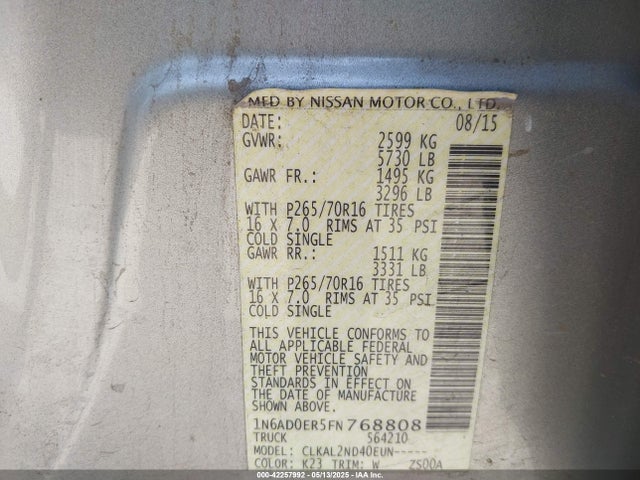 1N6AD0ER5FN768808 Nissan 2015