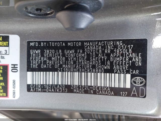 2T1BURHEXHC838880 Toyota Corolla Xse