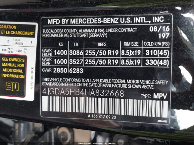 4JGDA5HB4HA832668 Mercedes-Benz Gle 350 4matic