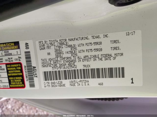 5TFGY5F10JX235432 Toyota Tundra Platinum 5.7l V8