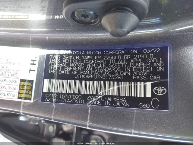 JTDKAMFU7N3173298 Toyota 2zr-fxe,1nm
