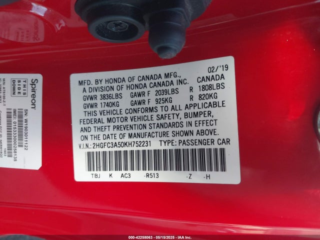 Honda CIVIC SI 2019 2HGFC3A50KH752231 Image 9