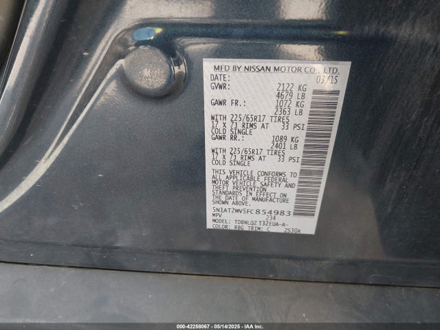 Nissan ROGUE SV 2015 5N1AT2MV5FC854983 Image 9