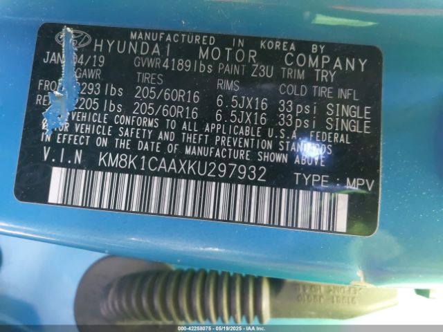KM8K1CAAXKU297932 Hyundai Kona Se