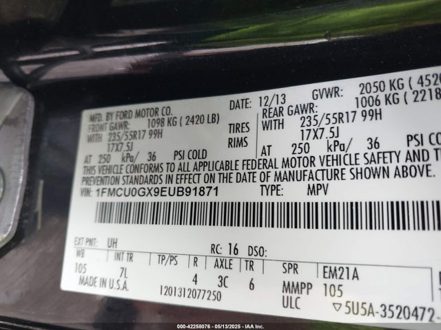 1FMCU0GX9EUB91871 Ford 2014
