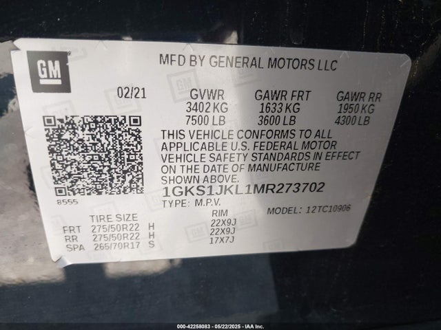 1GKS1JKL1MR273702 GMC l87 - di dfm, alum, gen 5