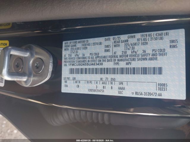 1FMCU0GN5SUA63430 Ford Escape Active