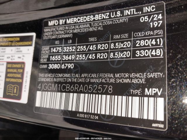 4JGGM1CB6RA052578 Mercedes-Benz electric motor