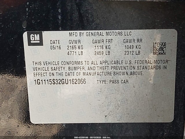 1G1115S32GU162066 Chevrolet Impala 2lt