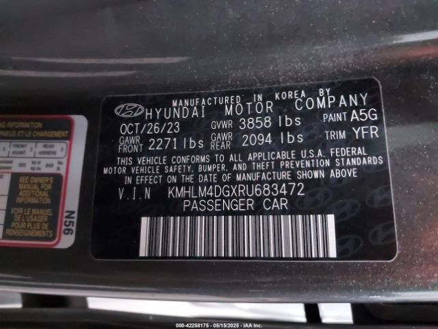 KMHLM4DGXRU683472 Hyundai ELANTRA SEL