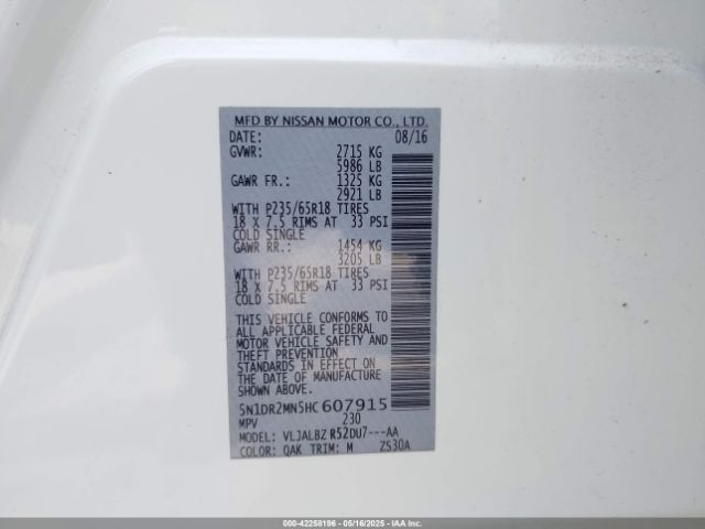 5N1DR2MN5HC607915 Nissan Pathfinder S