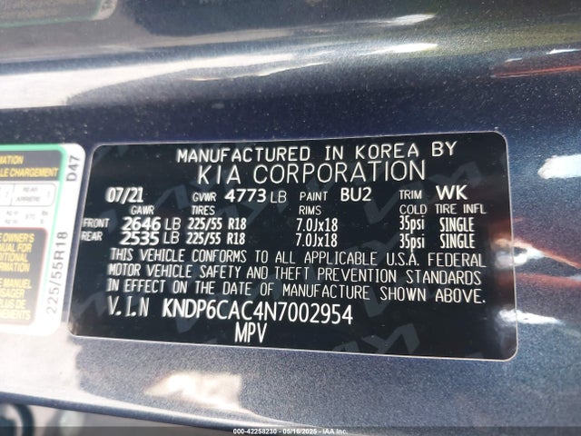 KIA gdi theta-ii 2022 KNDP6CAC4N7002954 Image 9