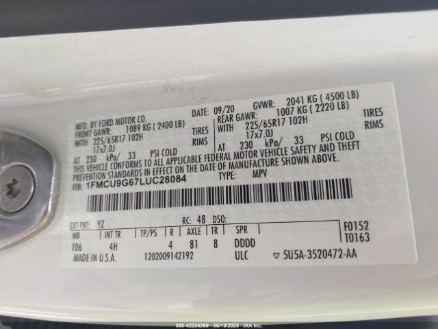 1FMCU9G67LUC28084 Ford ESCAPE SE