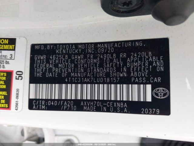 4T1C31AK7LU018157 Toyota Camry Le Hybrid