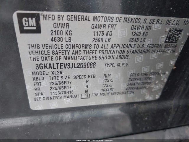3GKALTEV3JL259088 GMC Terrain Sle