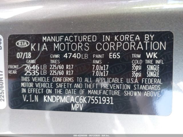 KNDPMCAC6K7551931 KIA Sportage Lx
