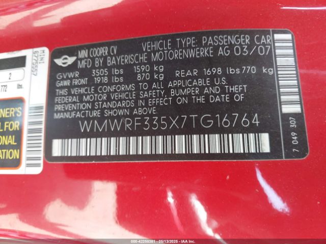 2007 MINI COOPER WMWRF335X7TG16764 Photo 8
