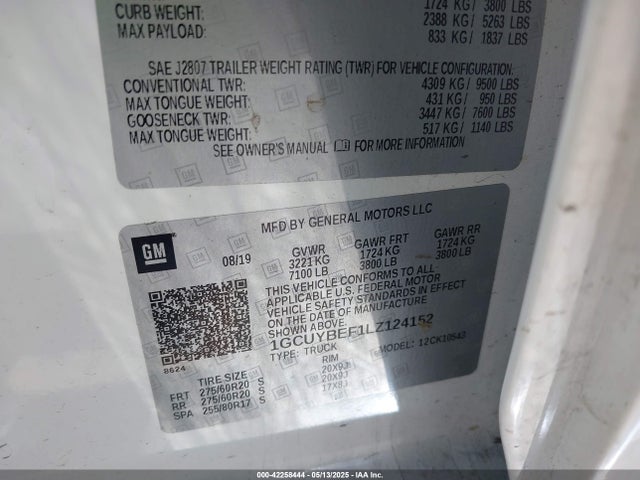 1GCUYBEF1LZ124152 Chevrolet l82 - di, afm, alum, gen 5, var 1