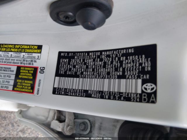 5YFBURHE8JP781309 Toyota 2zr-fe