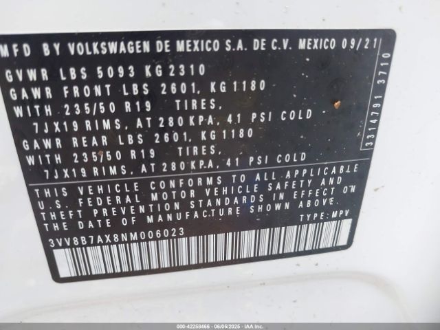 2022 VOLKSWAGEN TIGUAN 3VV8B7AX8NM006023 Photo 8