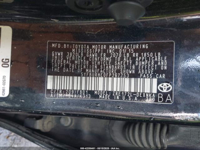 5YFBURHE0FP267753 Toyota COROLLA LE