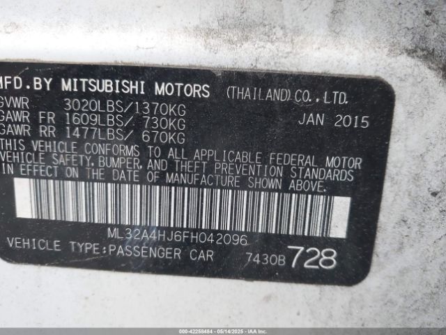ML32A4HJ6FH042096 Mitsubishi Mirage Es/rf