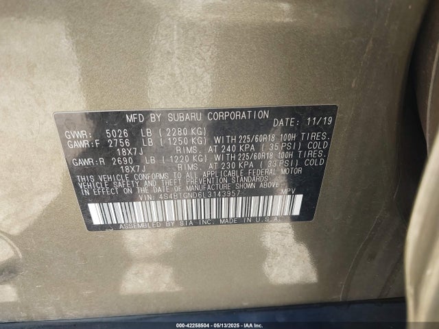 4S4BTGND6L3143957 Subaru u4