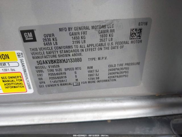 5GAKVBKDXHJ133880 Buick Enclave Leather