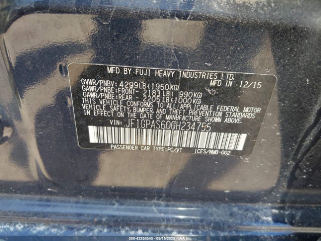 JF1GPAS60GH234755 Subaru Impreza 2.0i Sport Premium