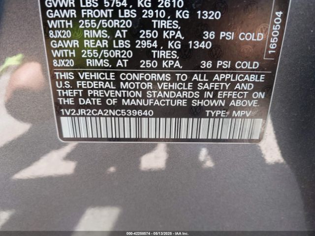 2022 VOLKSWAGEN ATLAS 1V2JR2CA2NC539640 Photo 8