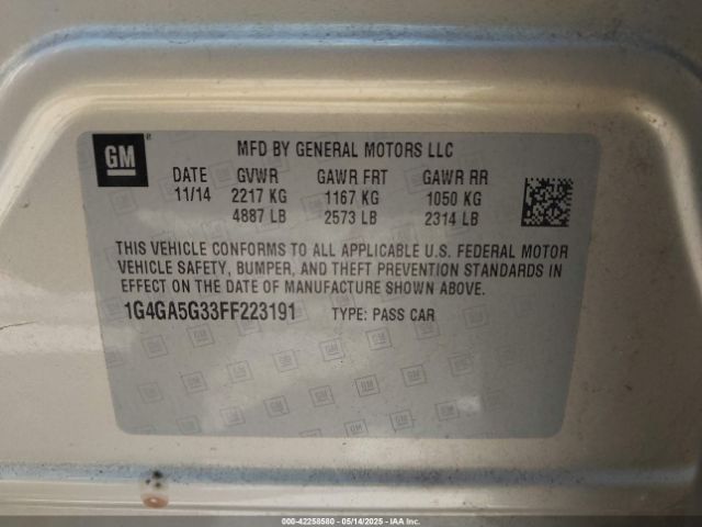 1G4GA5G33FF223191 Buick Lacrosse