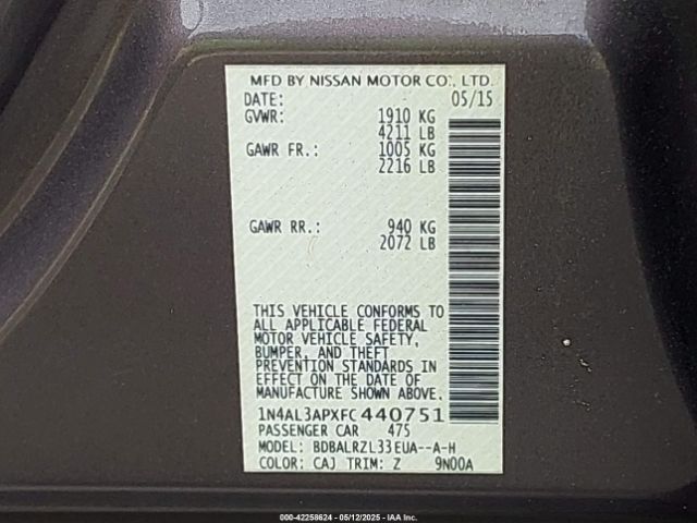 1N4AL3APXFC440751 Nissan Altima 2.5 Sl