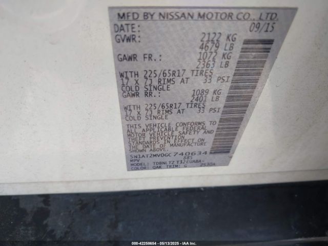 5N1AT2MV0GC740634 Nissan 2016