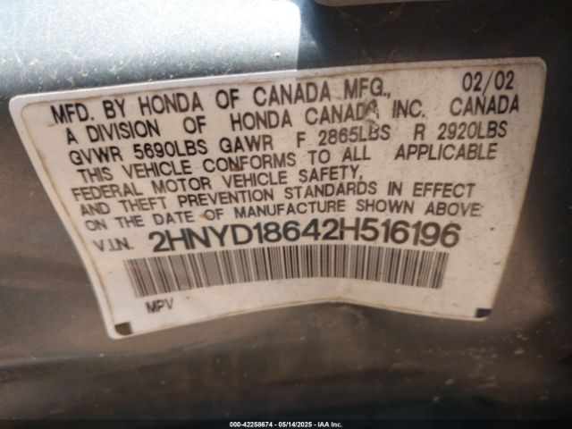 2002 ACURA MDX 2HNYD18642H516196 Photo 8