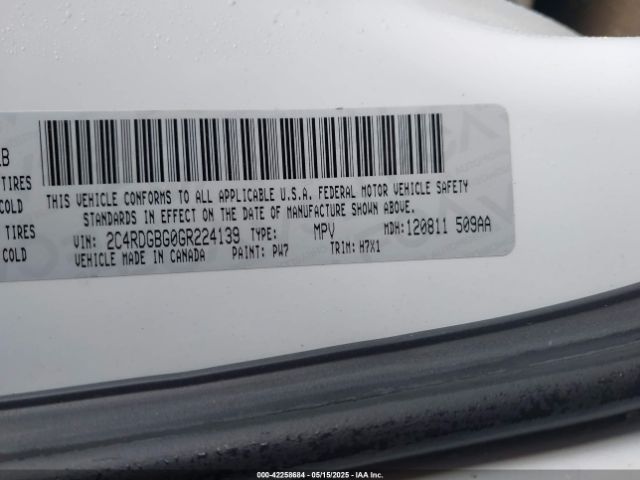 2C4RDGBG0GR224139 Dodge Grand Caravan Se