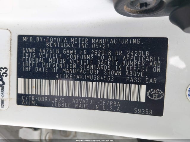4T1K61AK3MU584563 Toyota CAMRY XSE