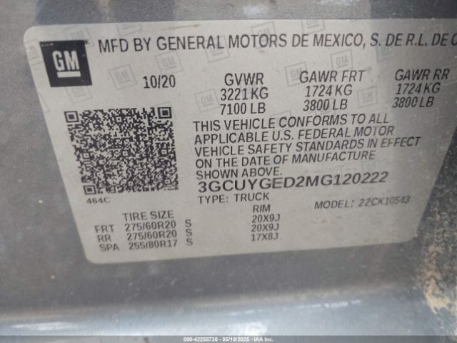 3GCUYGED2MG120222 Chevrolet Silverado 1500 4wd  Short Bed Ltz