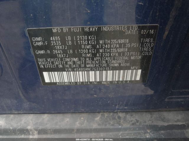2016 SUBARU OUTBACK 4S4BSANC7G3302157 Photo 8