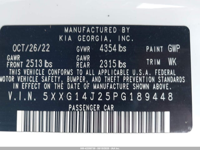 5XXG14J25PG189448 KIA K5 LXS